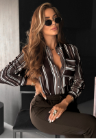 Wzorzysta koszula w paski Hello Again czekoladowa