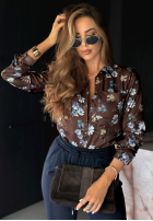 Wzorzysta koszula w kwiaty Ask Again czekoladowa