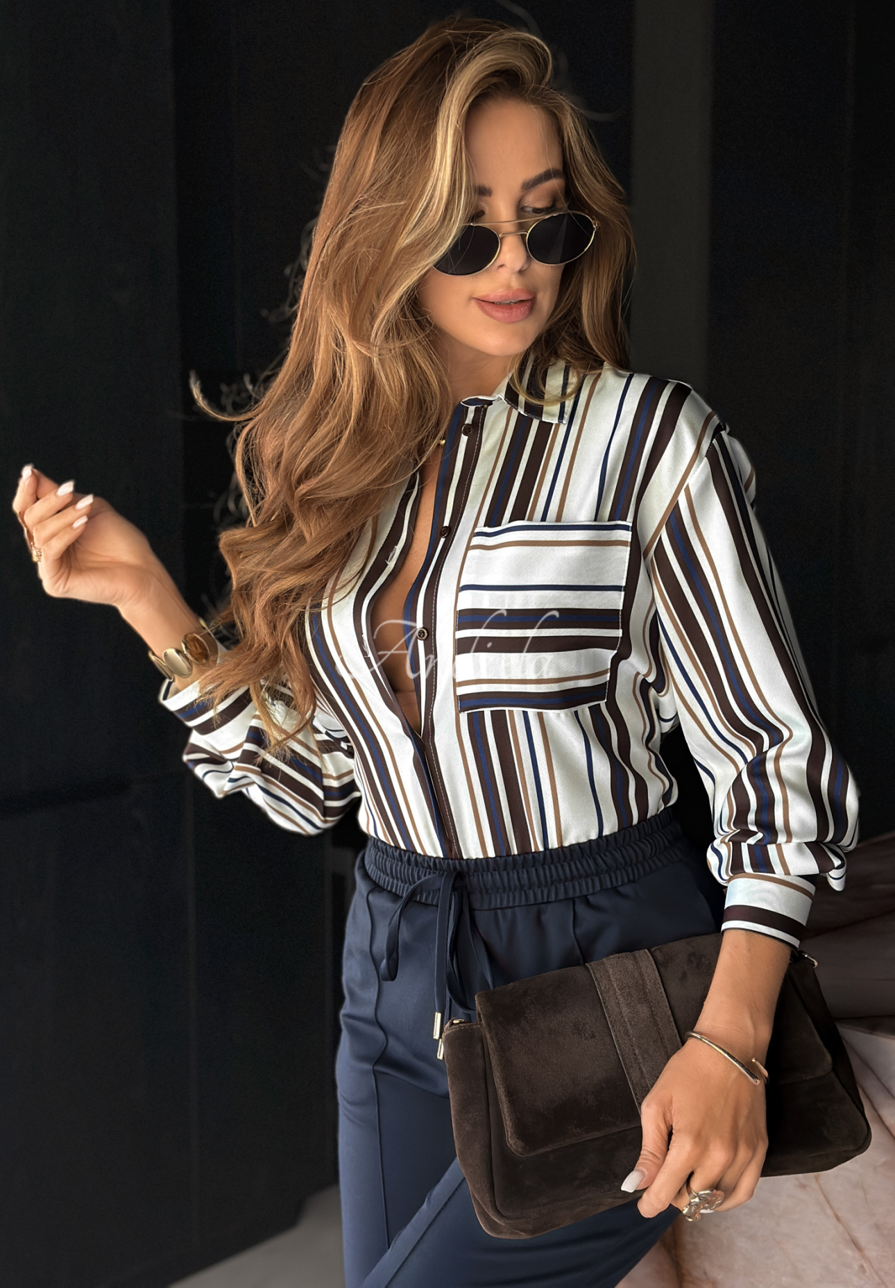 Viscose striped shirt Next Stop white and navy blue
