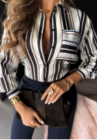 Wzorzysta koszula w paski Next Stop biało-granatowa