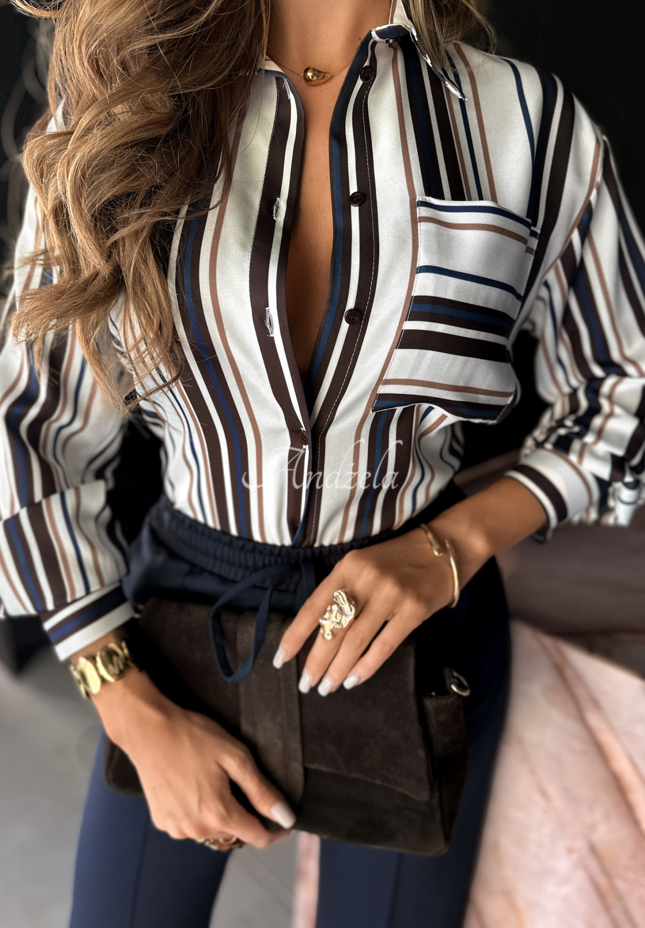 Viscose striped shirt Next Stop white and navy blue