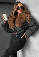 Pikowana kurtka z futerkiem Fancy Freeze czarna