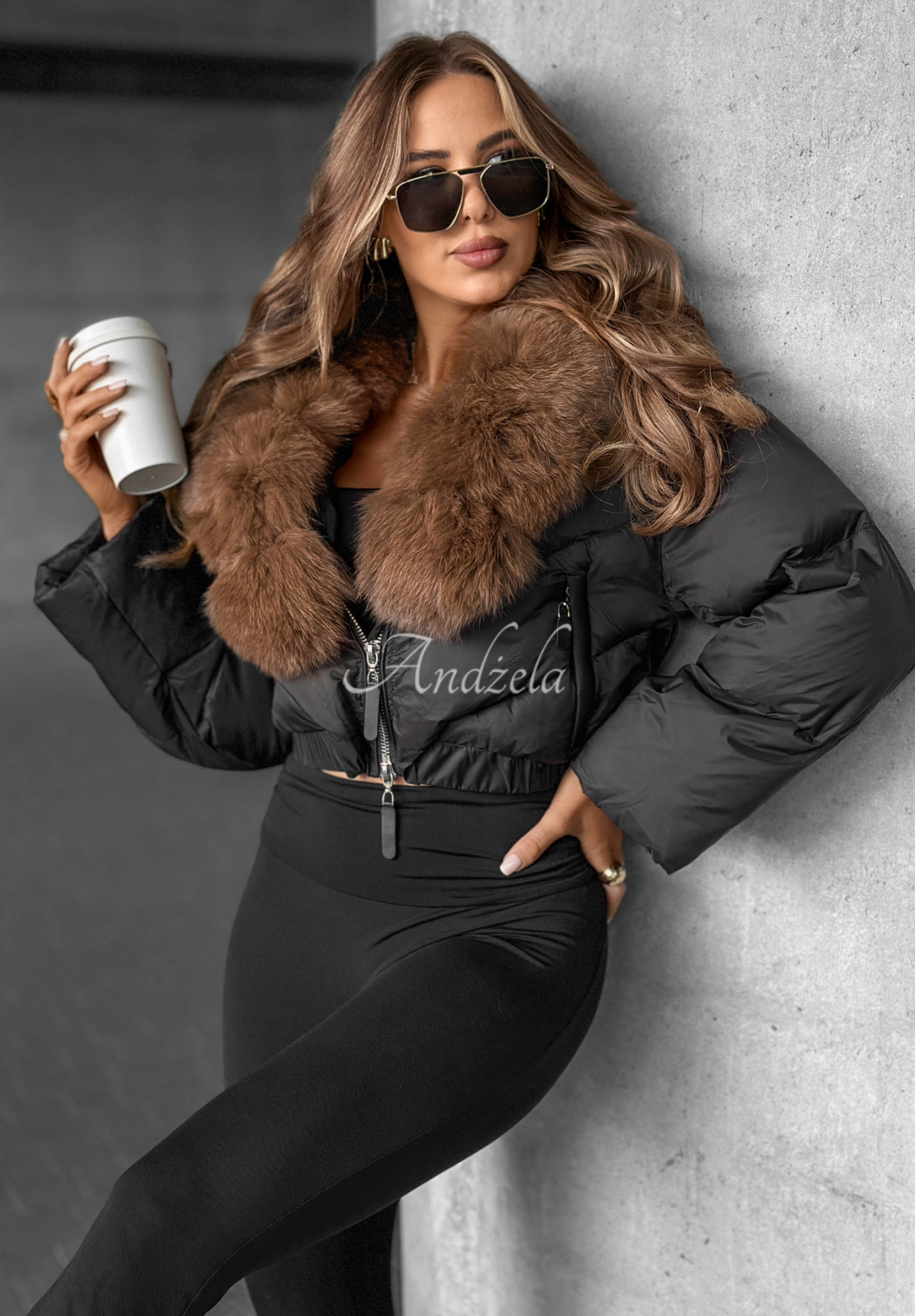 Down jacket with fur Fancy Freeze black