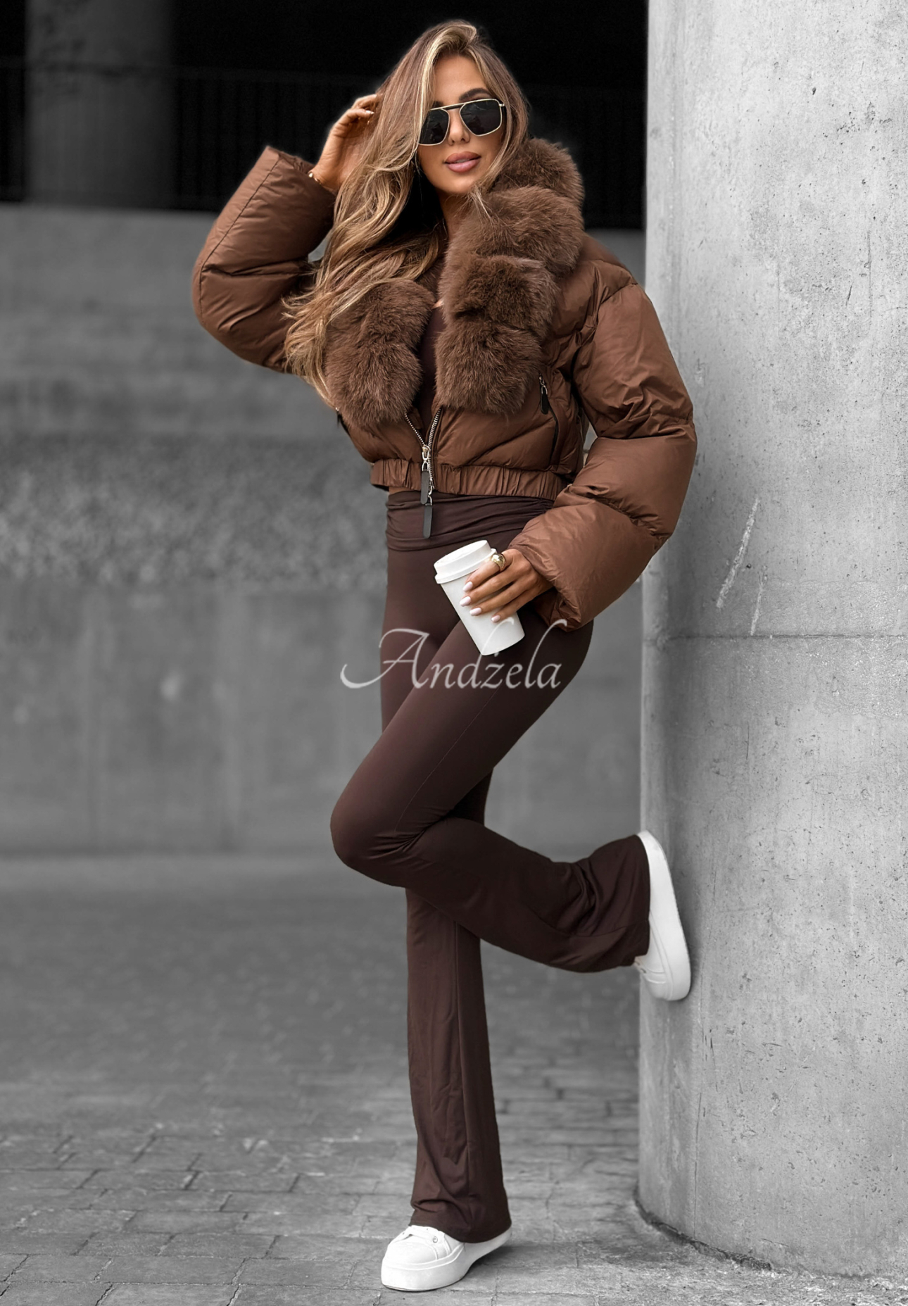 Fancy Freeze chocolate faux fur down jacket