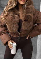 Pikowana kurtka z futerkiem Fancy Freeze czekoladowa