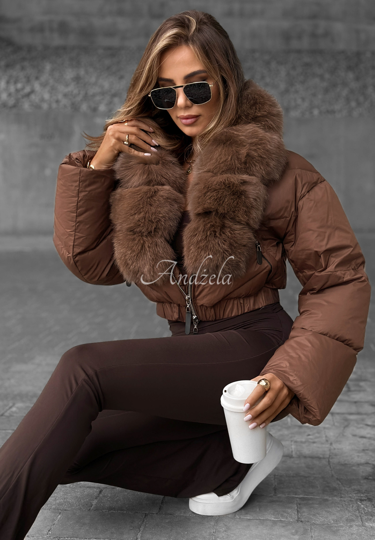 Fancy Freeze chocolate faux fur down jacket
