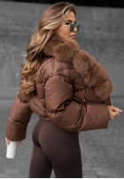 Pikowana kurtka z futerkiem Fancy Freeze czekoladowa