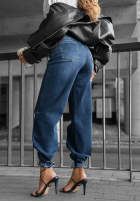 Spodnie jeansowe mom fit z paskiem Stay Curious ciemnoniebieski