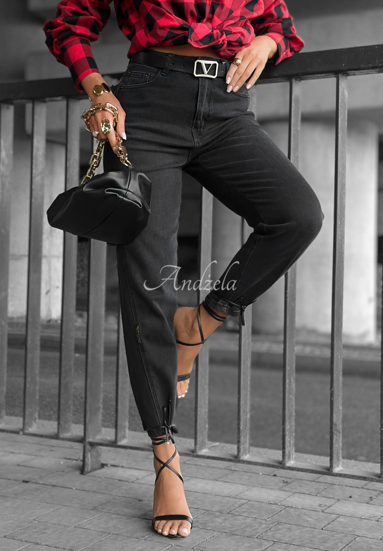 Denim pants with belt Too Real dark grey