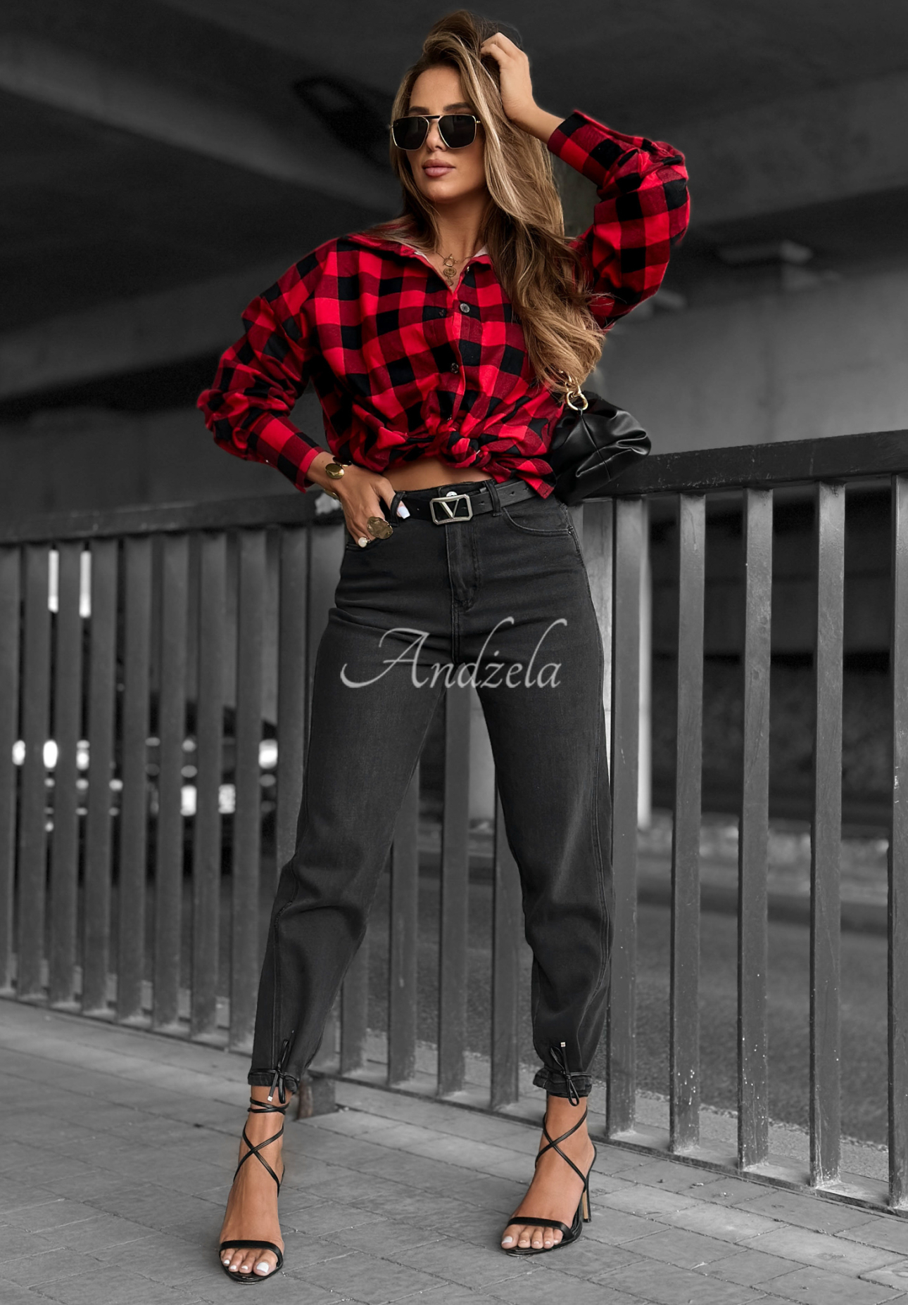 Denim pants with belt Too Real dark grey