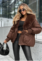 Puchowa kurtka z kapturem No Signal czekoladowa