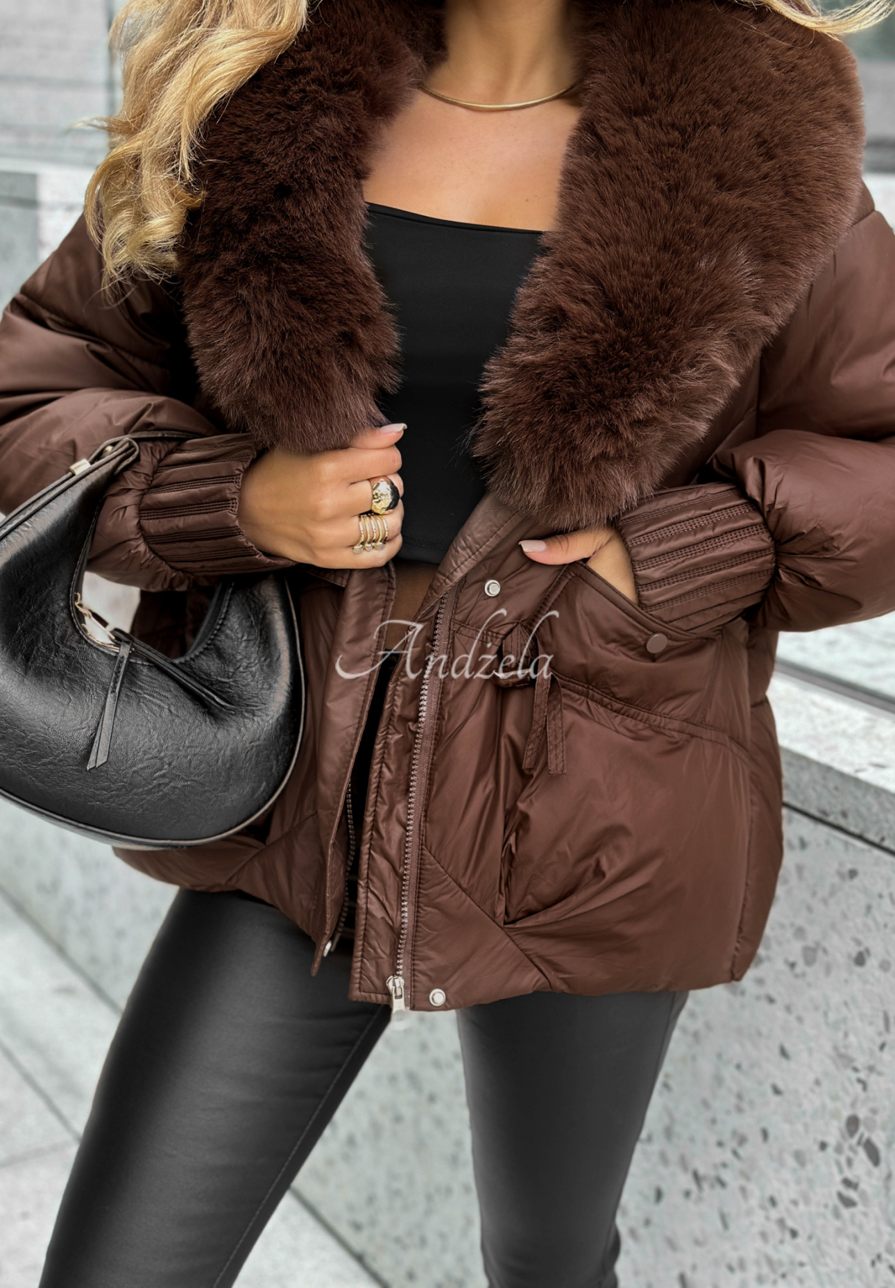 No Signal chocolate quilted jacket