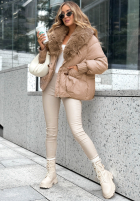 Puchowa kurtka z kapturem No Signal beżowa