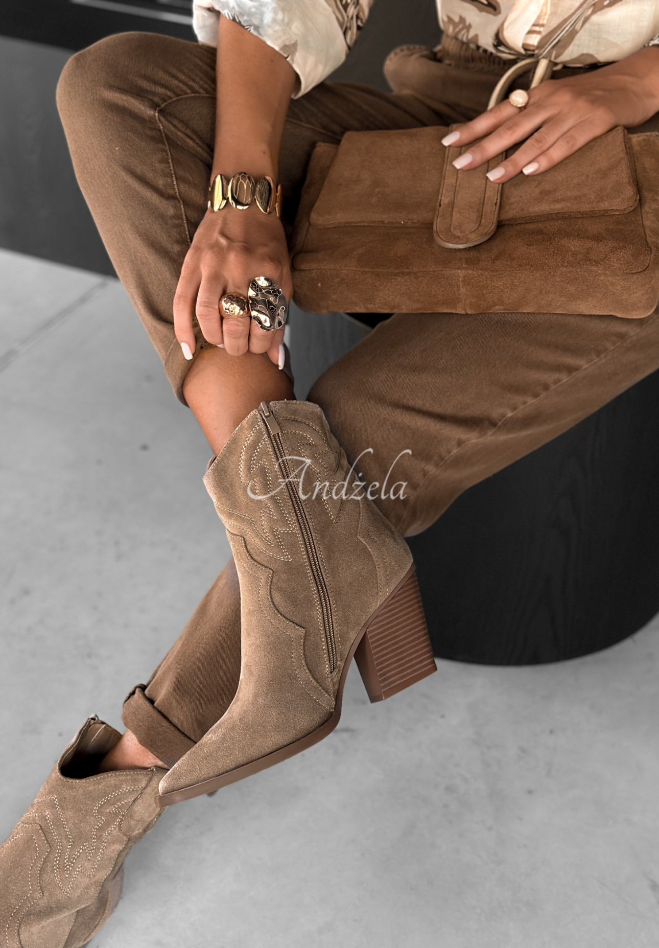 Zamszowe botki kowbojki I Moved On beżowe