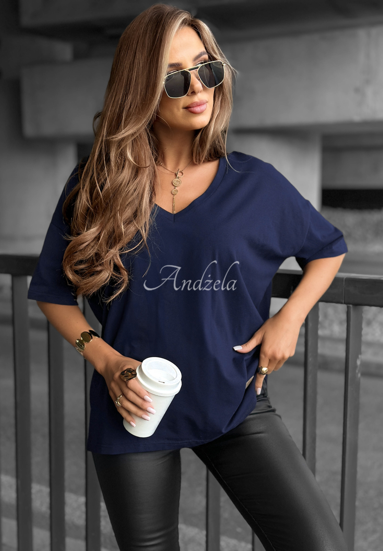 Cascade navy blue oversize tee with heart neckline