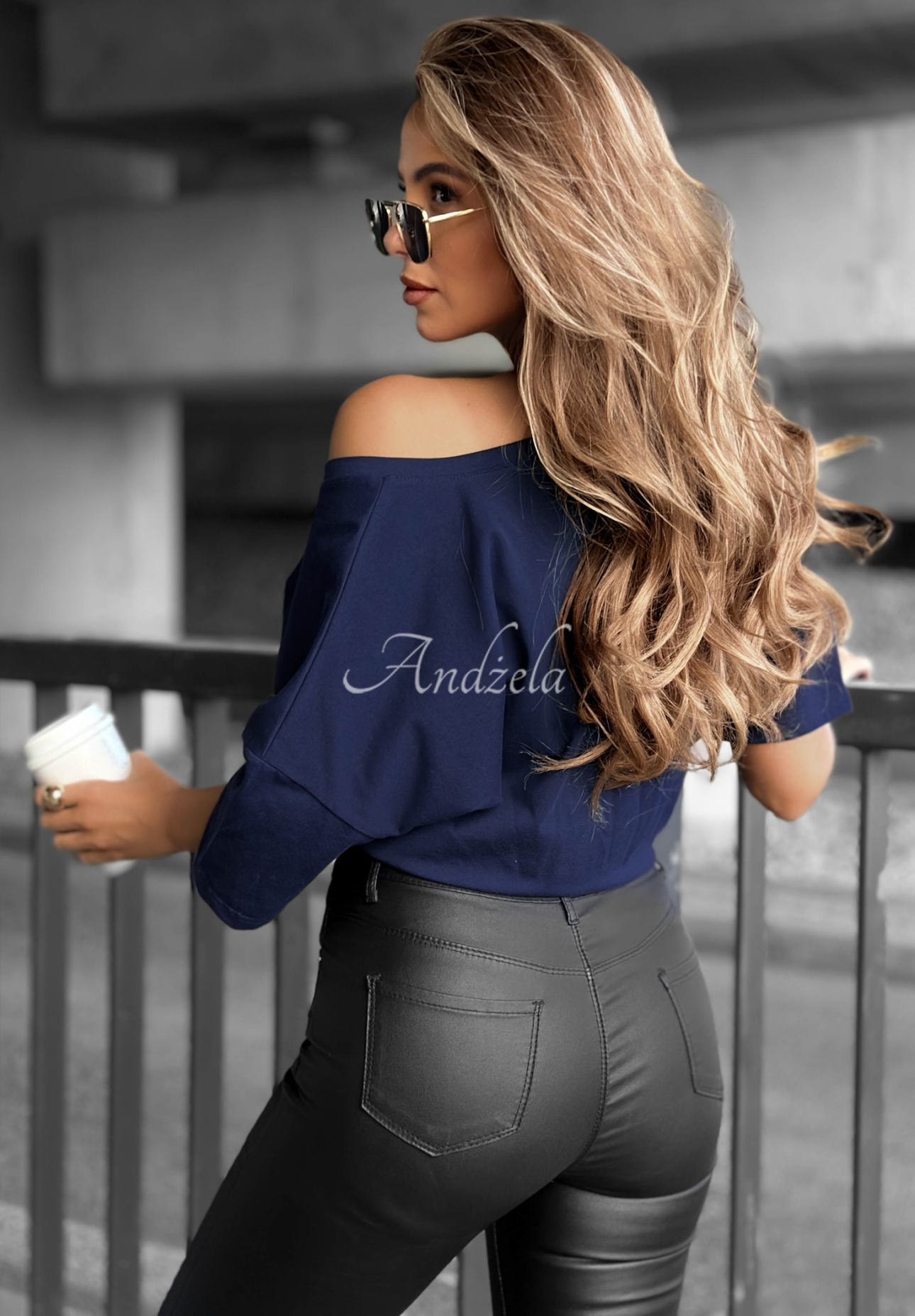 Cascade navy blue oversize tee with heart neckline
