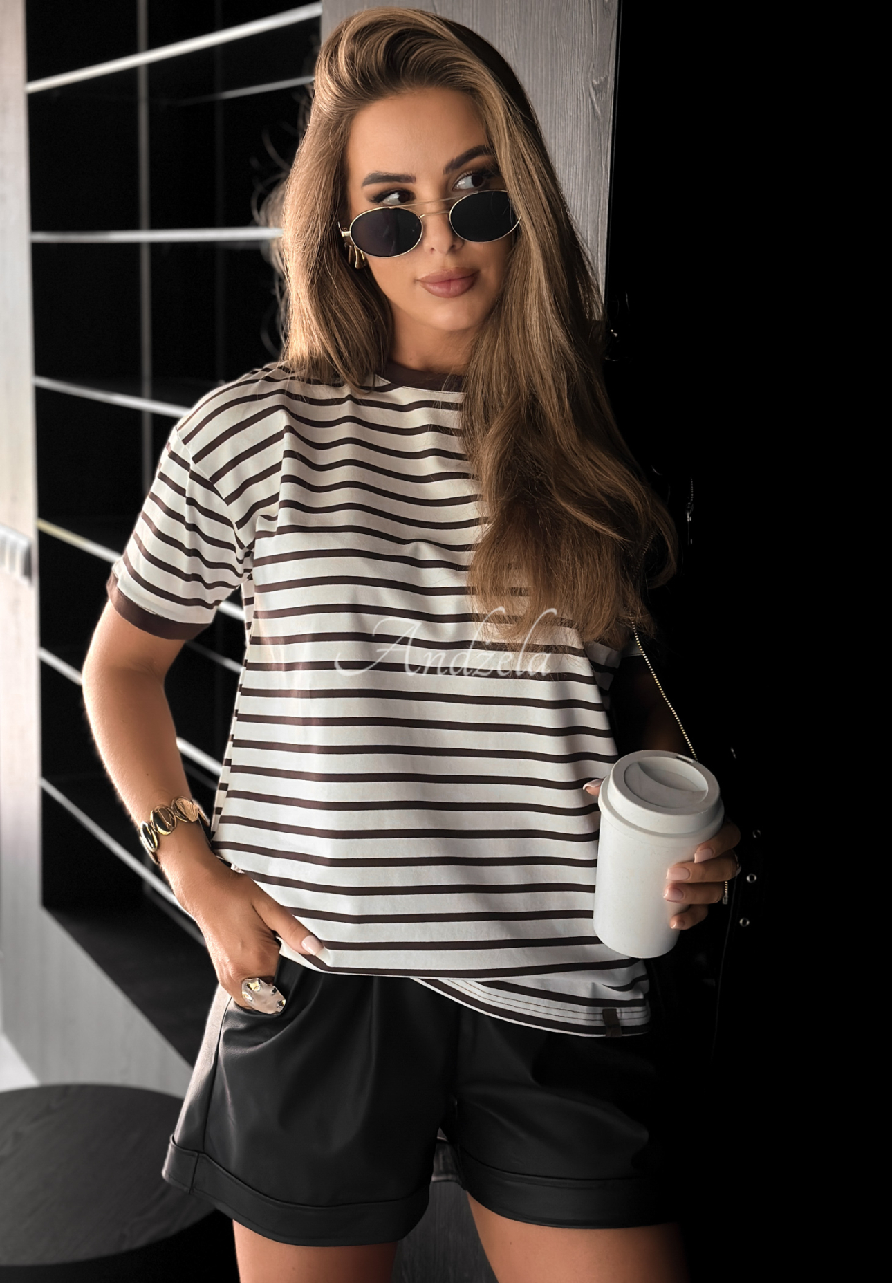 Long Story striped t-shirt white and chocolate