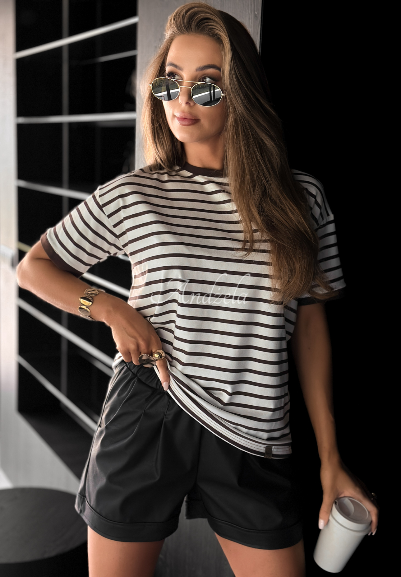 Long Story striped t-shirt white and chocolate