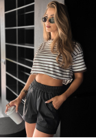 T-shirt w paski Long Story biało-czekoladowy