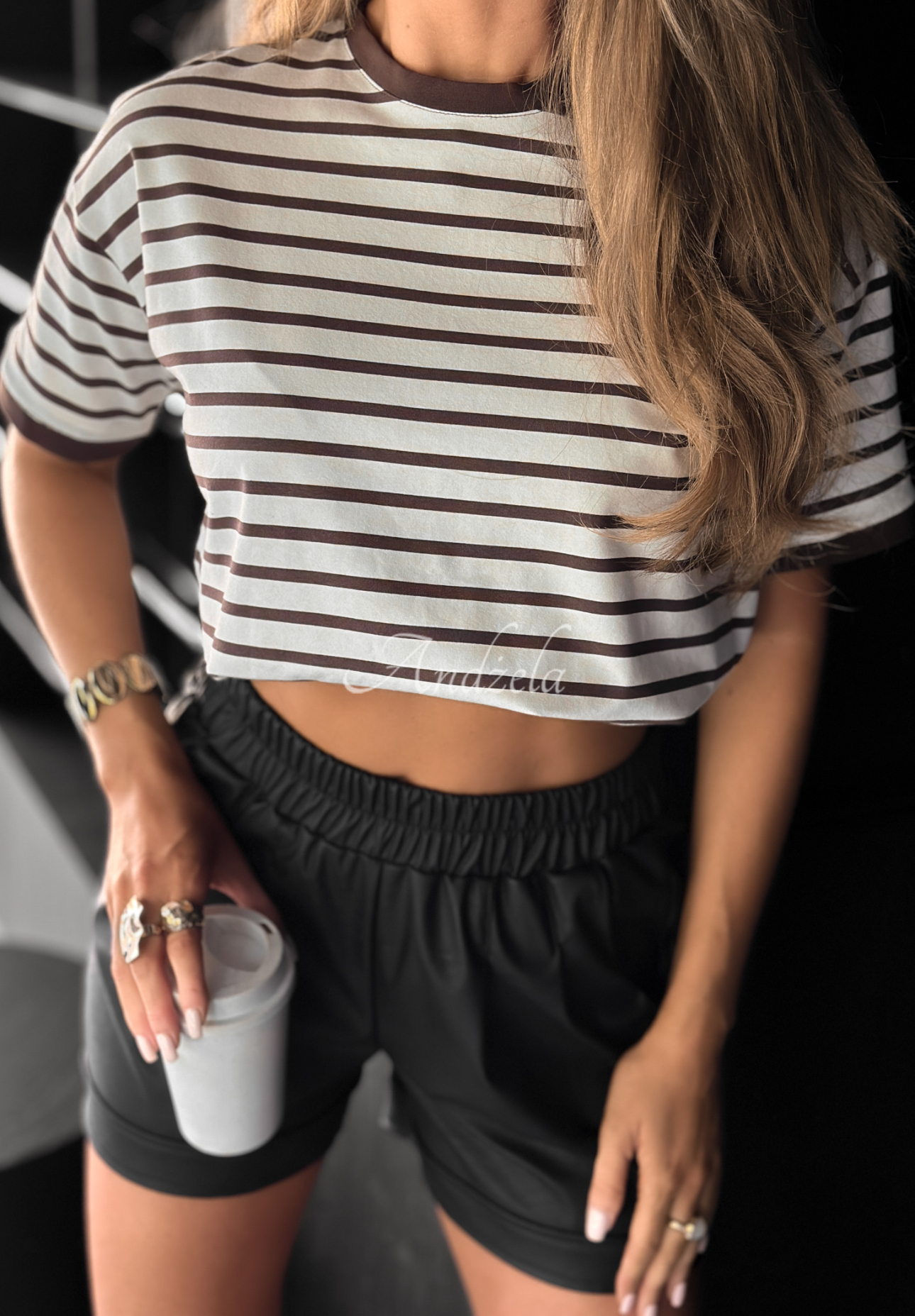 Long Story striped t-shirt white and chocolate