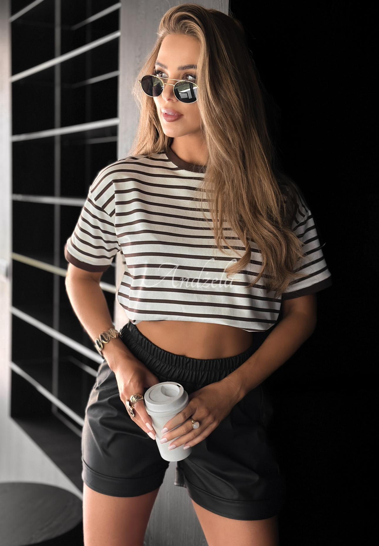 Long Story striped t-shirt white and chocolate