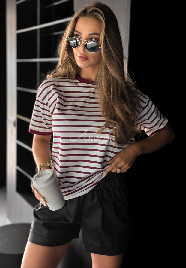 Long Story striped T-shirt white and burgundy