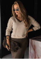 Komplet prążkowana sukienka i sweter Autumn Feelings czekoladowy