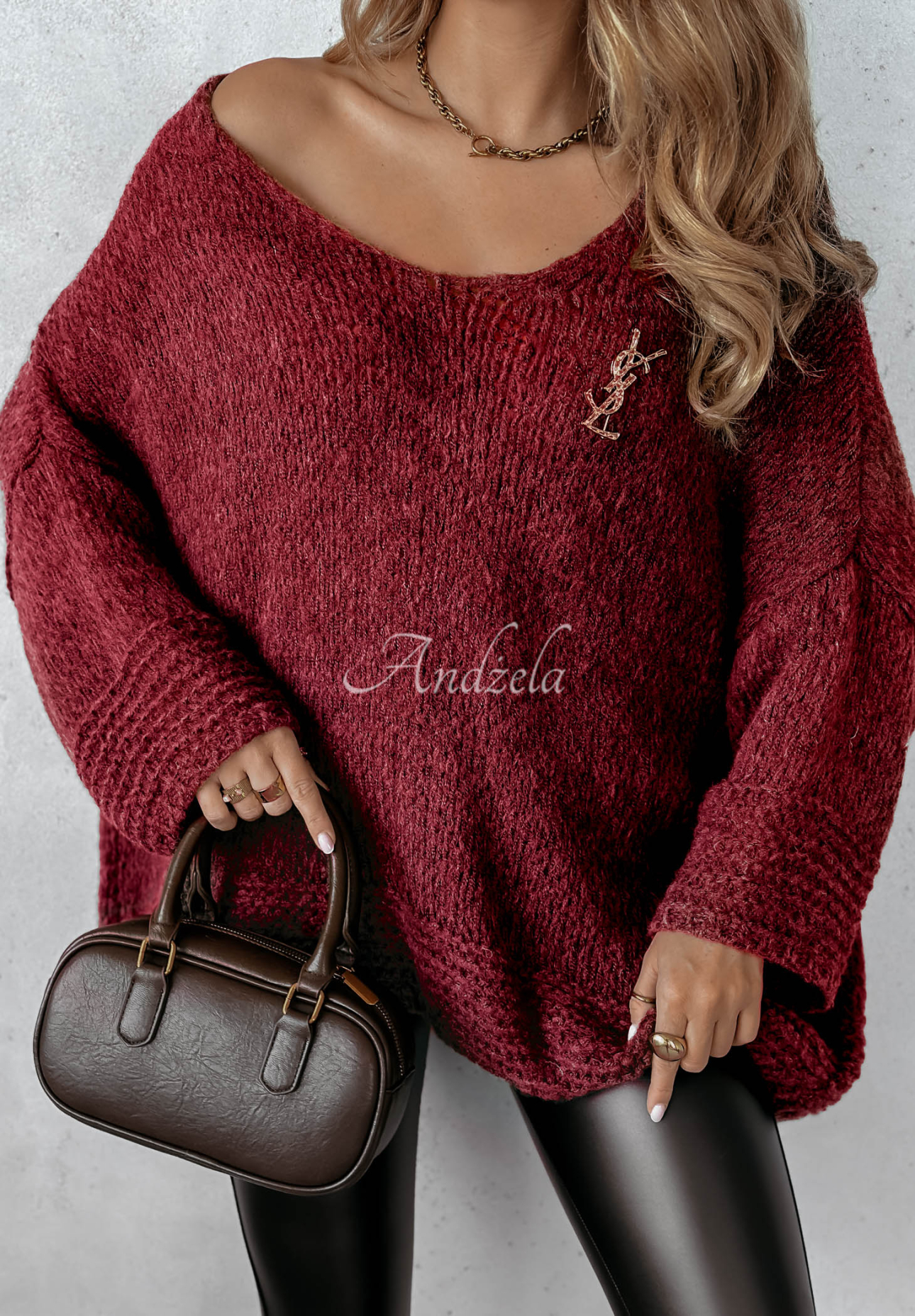Sweter oversize z wełną Gentle Cuddle burgundowy