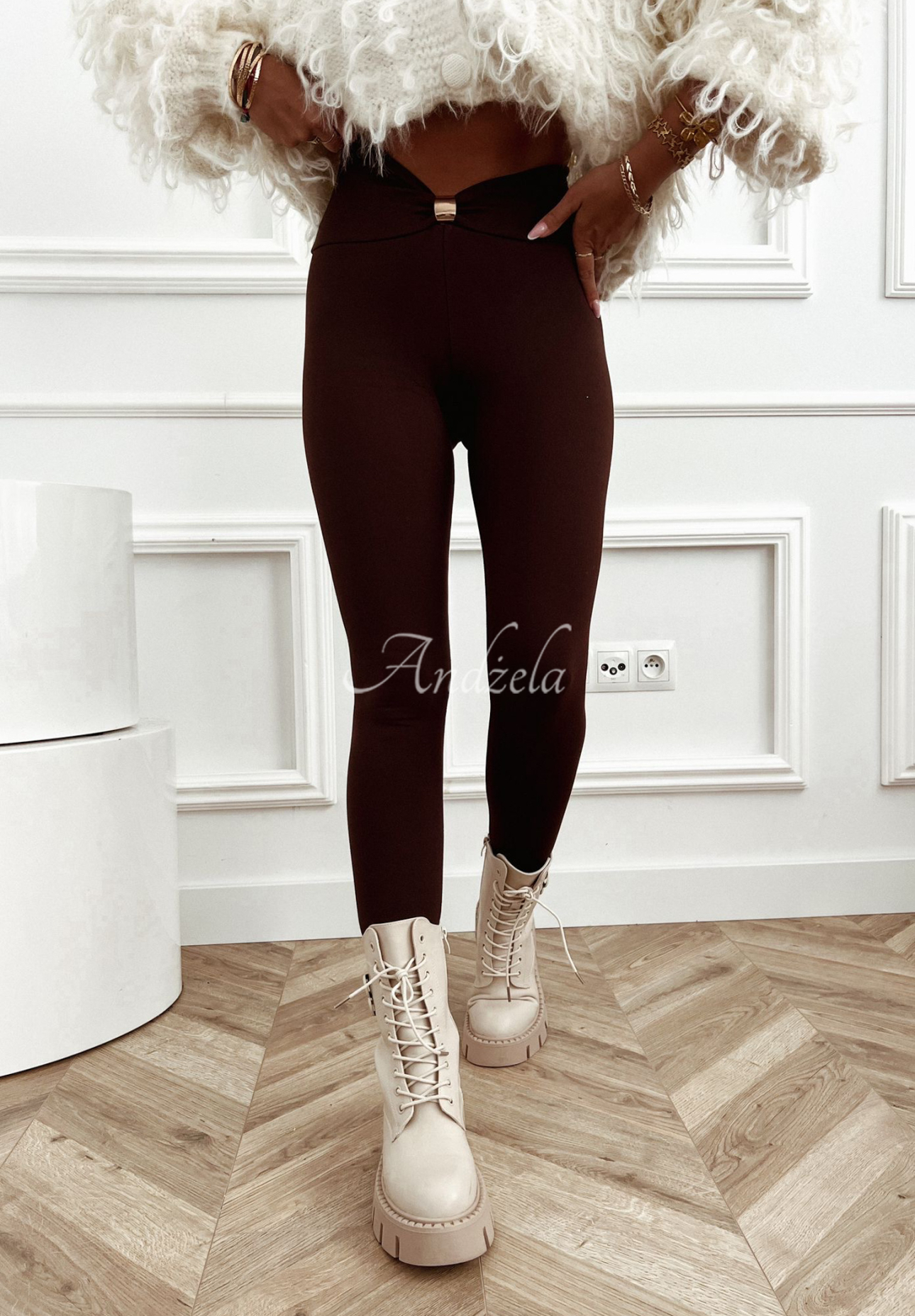 Viscose leggings with decoration Lost My Thought chocolate