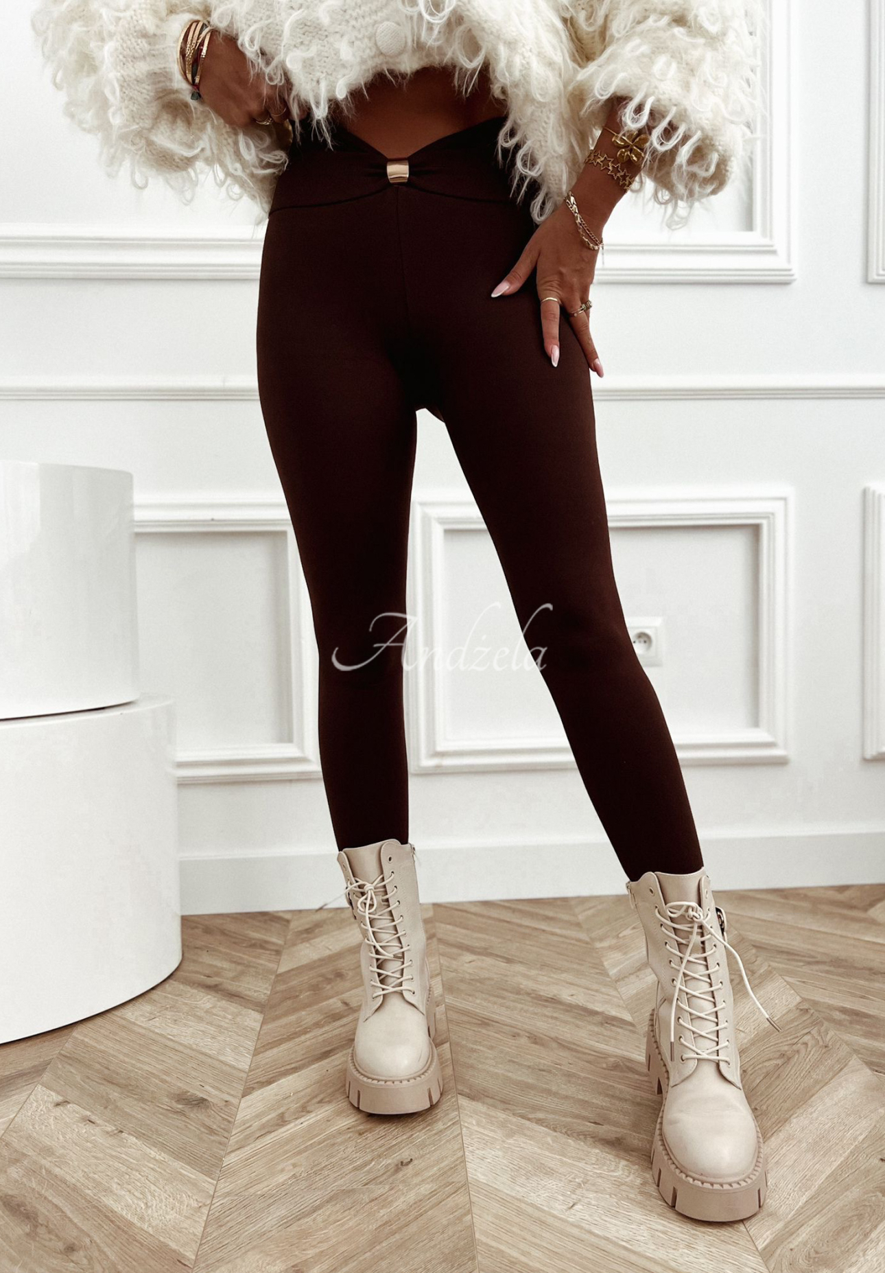 Viscose leggings with decoration Lost My Thought chocolate