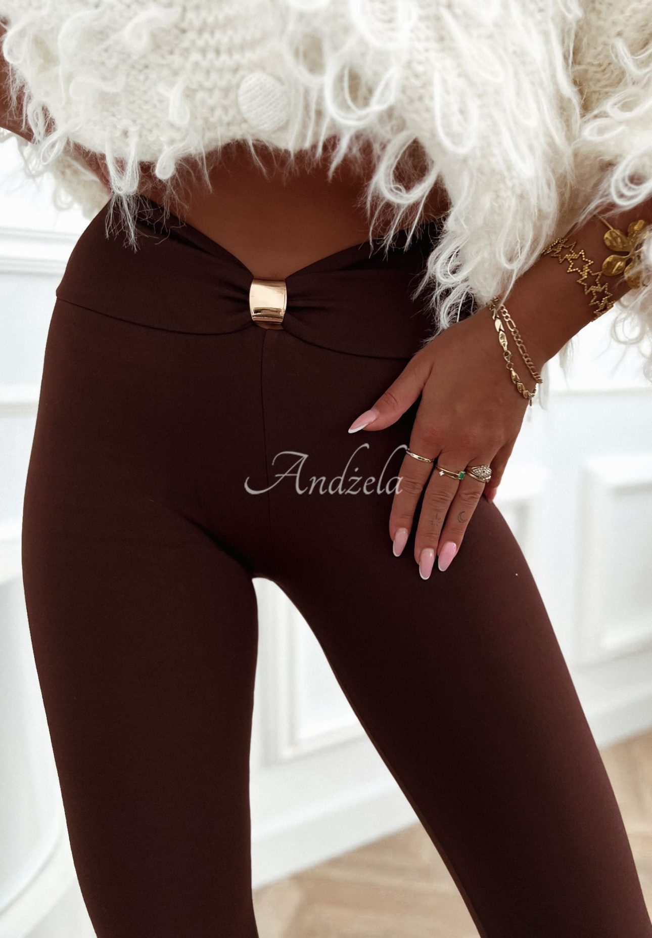 Viscose leggings with decoration Lost My Thought chocolate