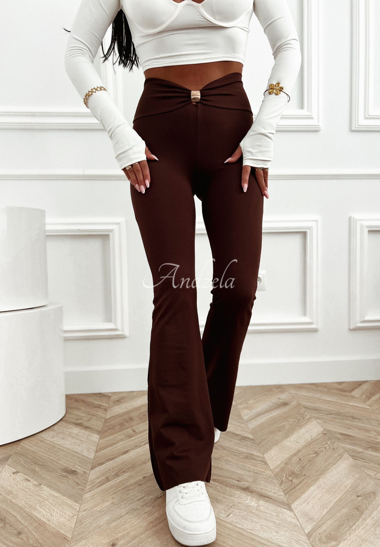 Viscose bell leggings with ornament Don't Forget You chocolate