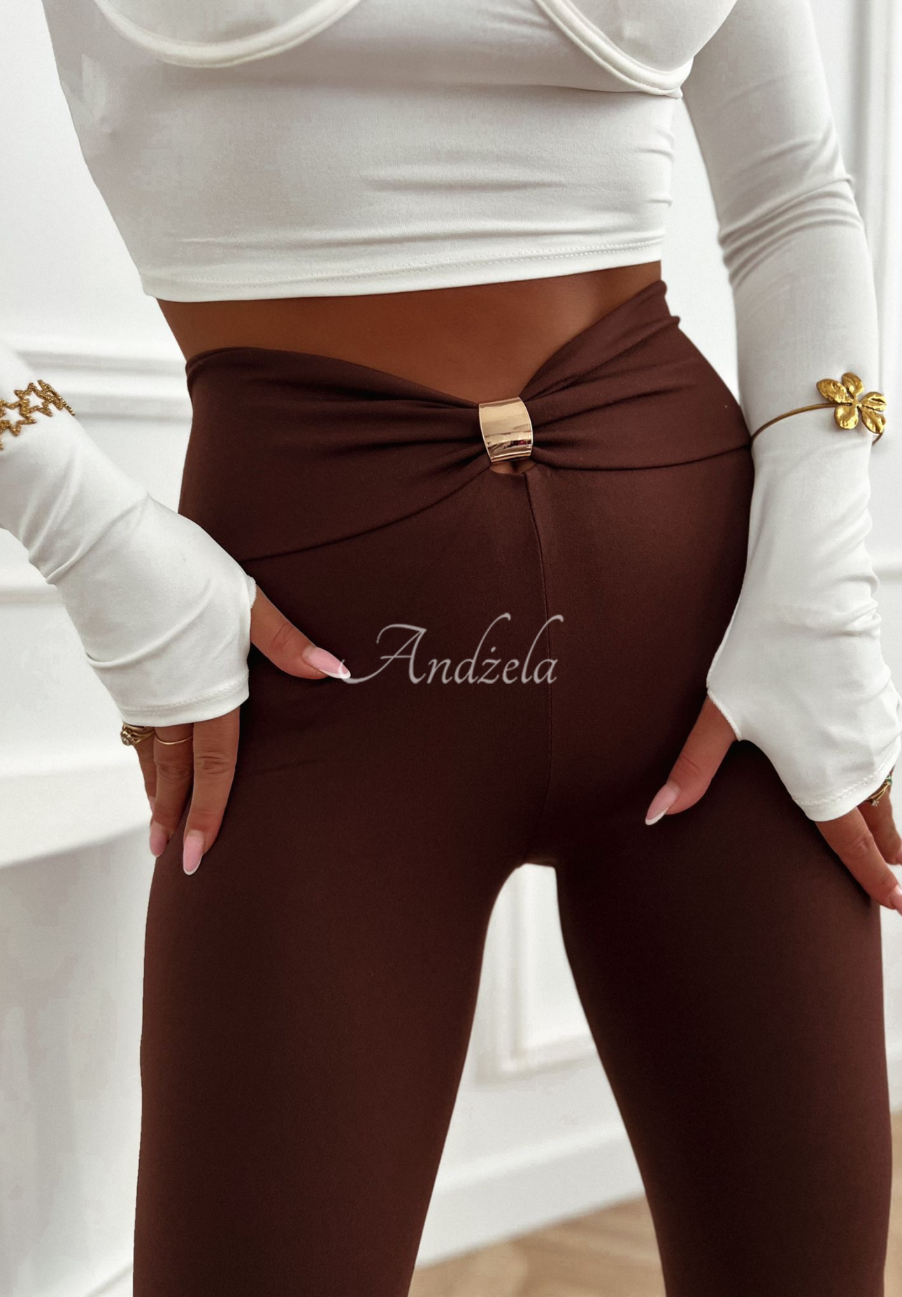 Viscose bell leggings with ornament Don't Forget You chocolate