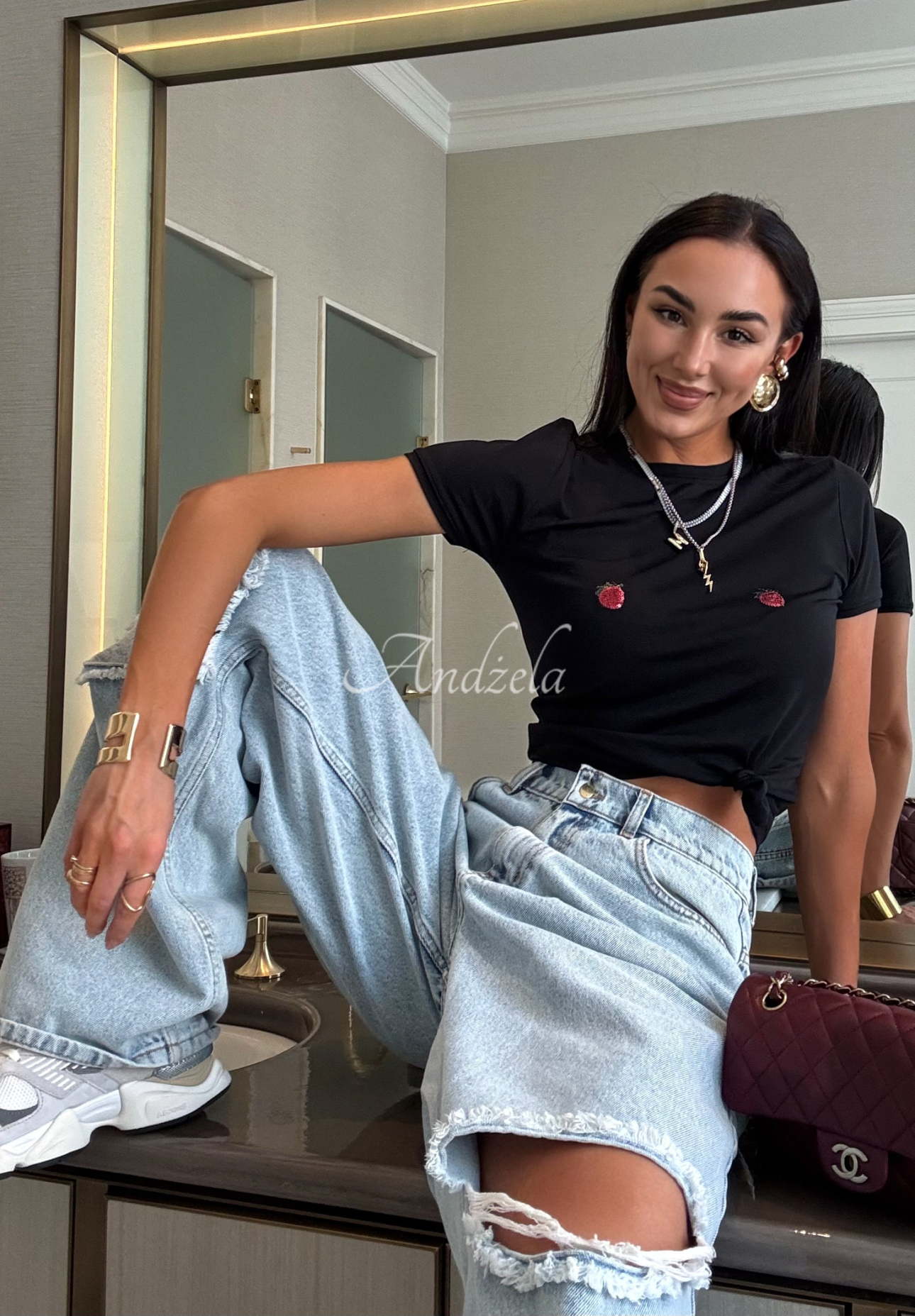 Spodnie jeansowe wide leg z przetarciami La Milla Look At Her niebieskie