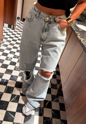 Spodnie jeansowe wide leg z przetarciami La Milla Look At Her niebieskie