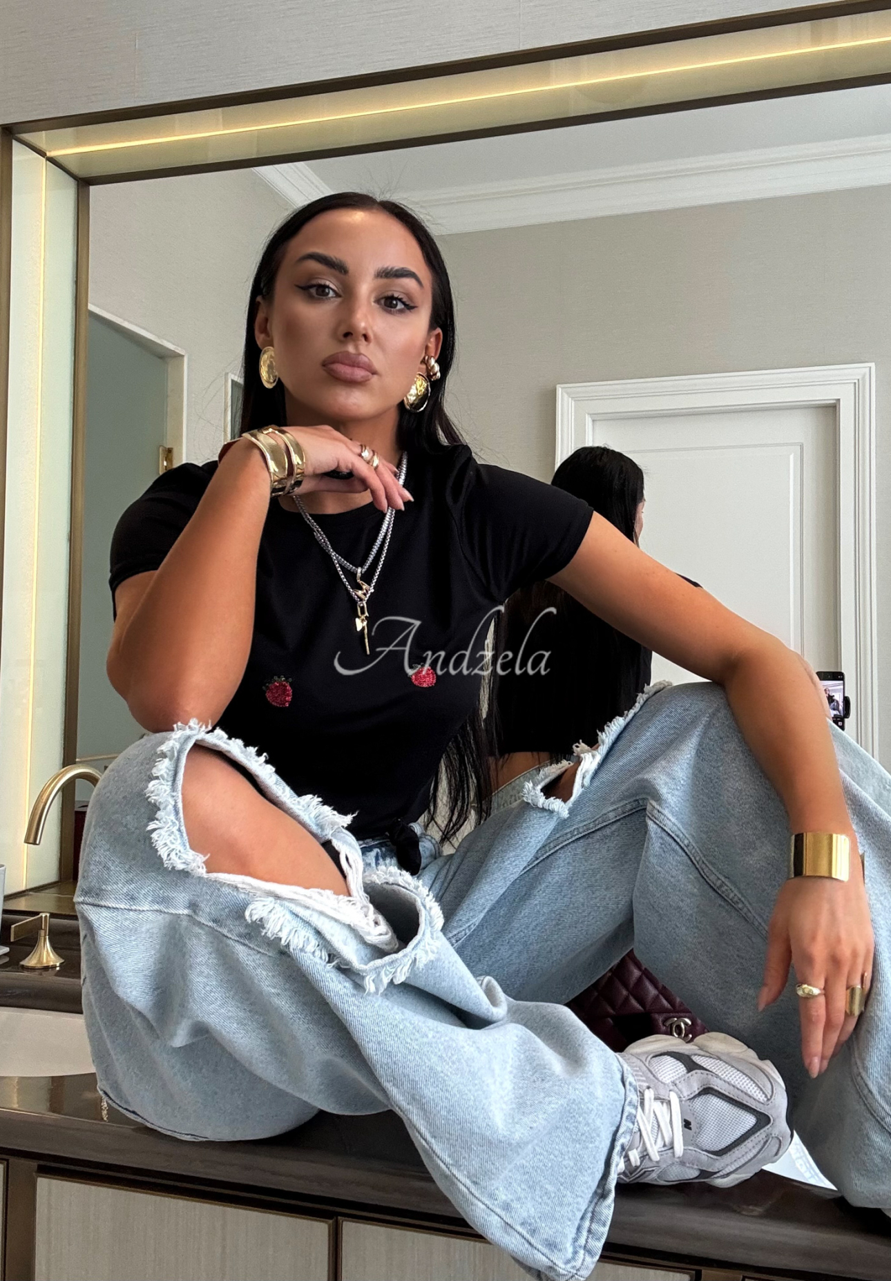 Spodnie jeansowe wide leg z przetarciami La Milla Look At Her niebieskie