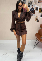 Krótka bluzka w panterkę La Milla Don’t Text Back czekoladowa