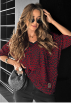 T-shirt oversize w panterkę Cascade burgundowy