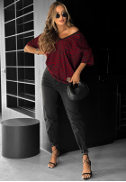 T-shirt oversize w panterkę Cascade burgundowy