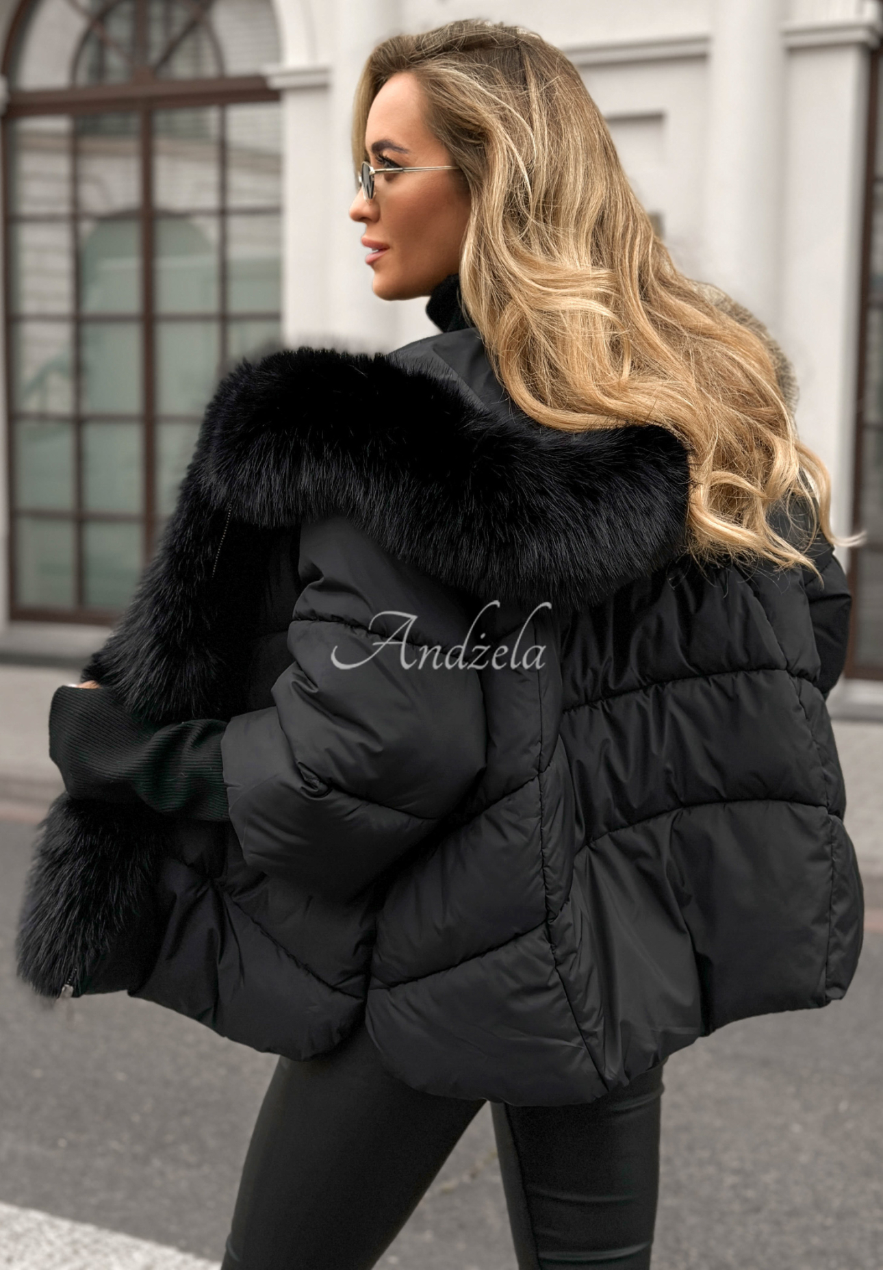 Short quilted jacket with fur Frosty Horizon black