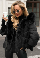 Krótka pikowana kurtka z futerkiem Frosty Horizon czarna