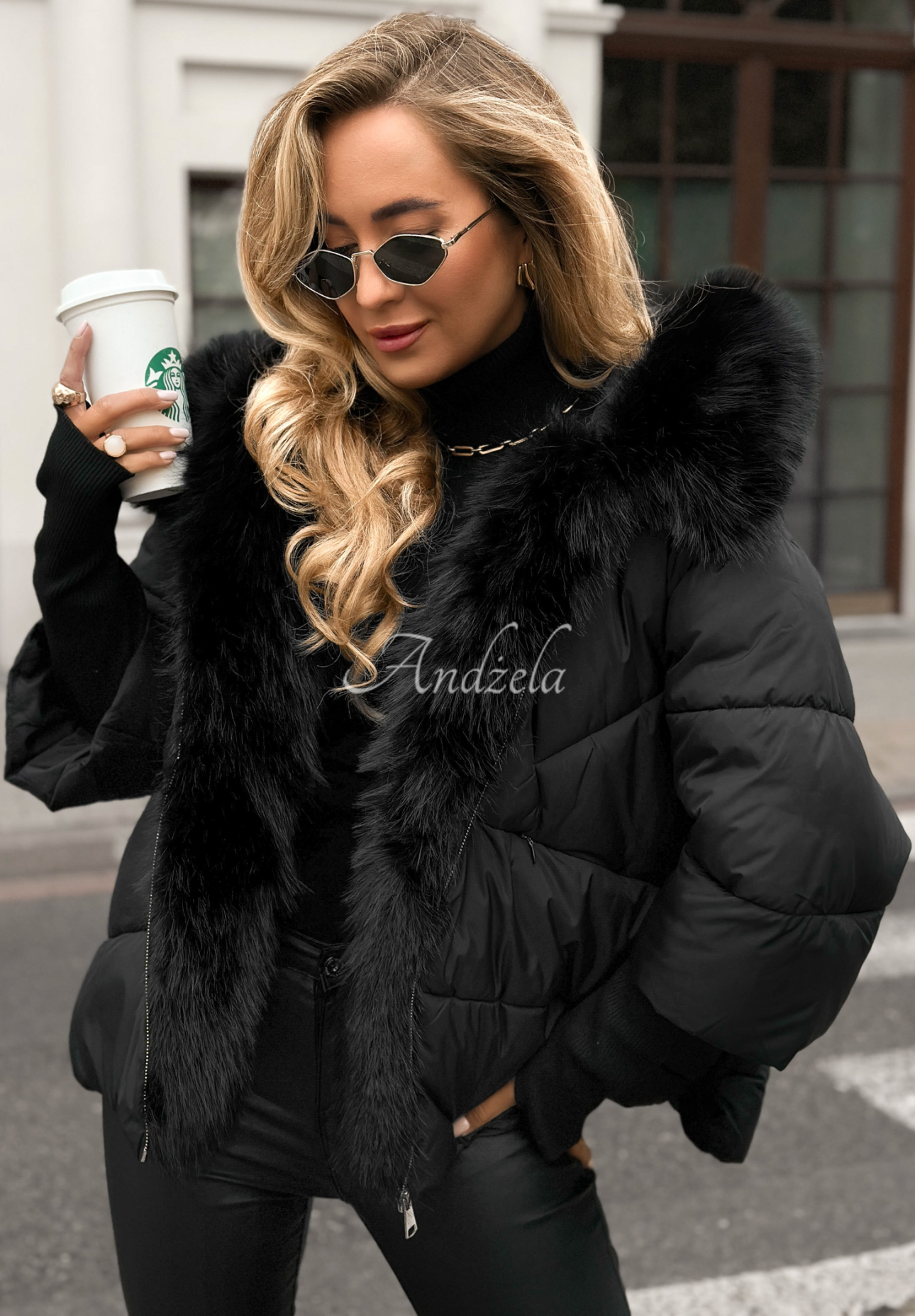 Short quilted jacket with fur Frosty Horizon black