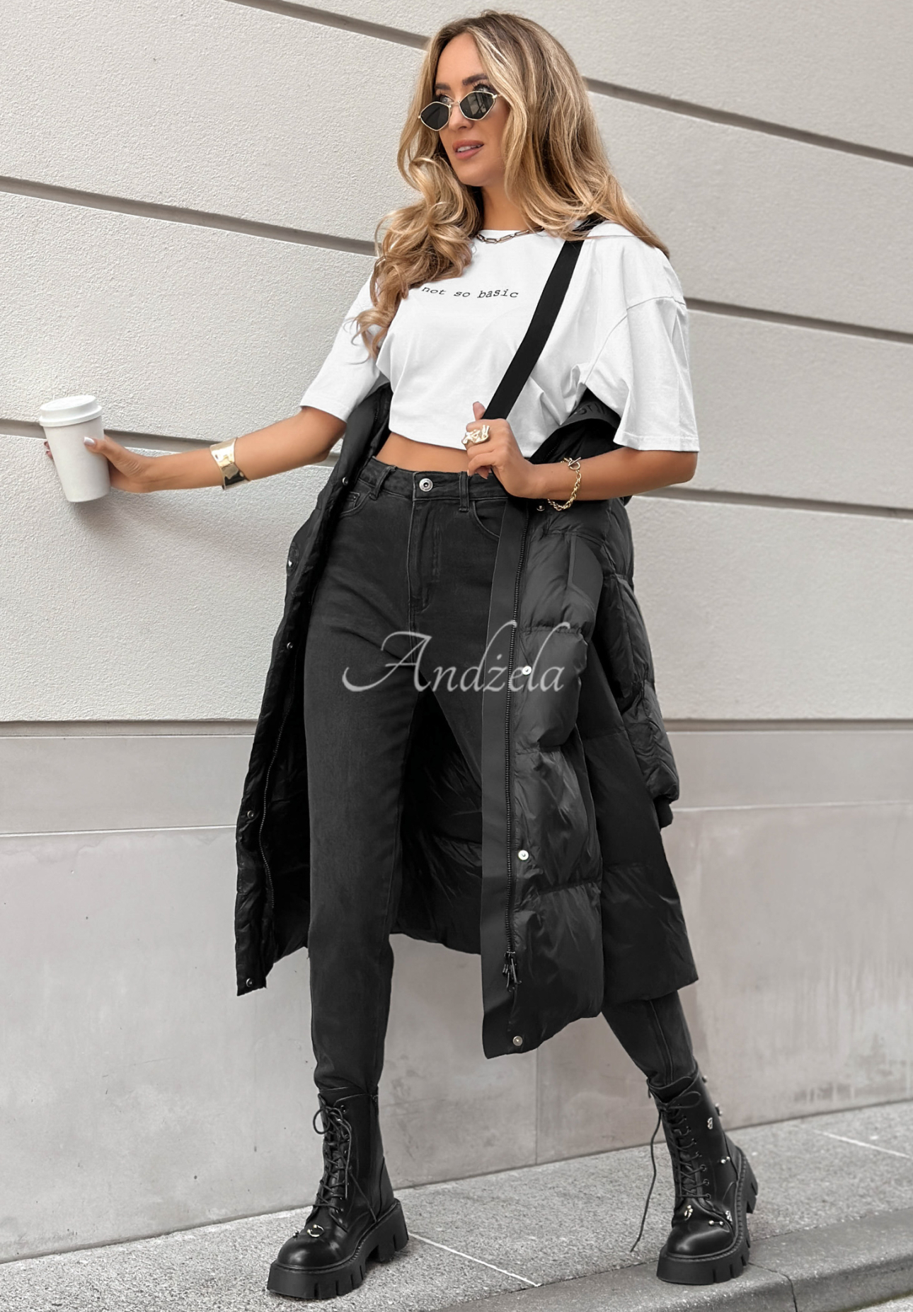 Long down jacket with quilting Need You black