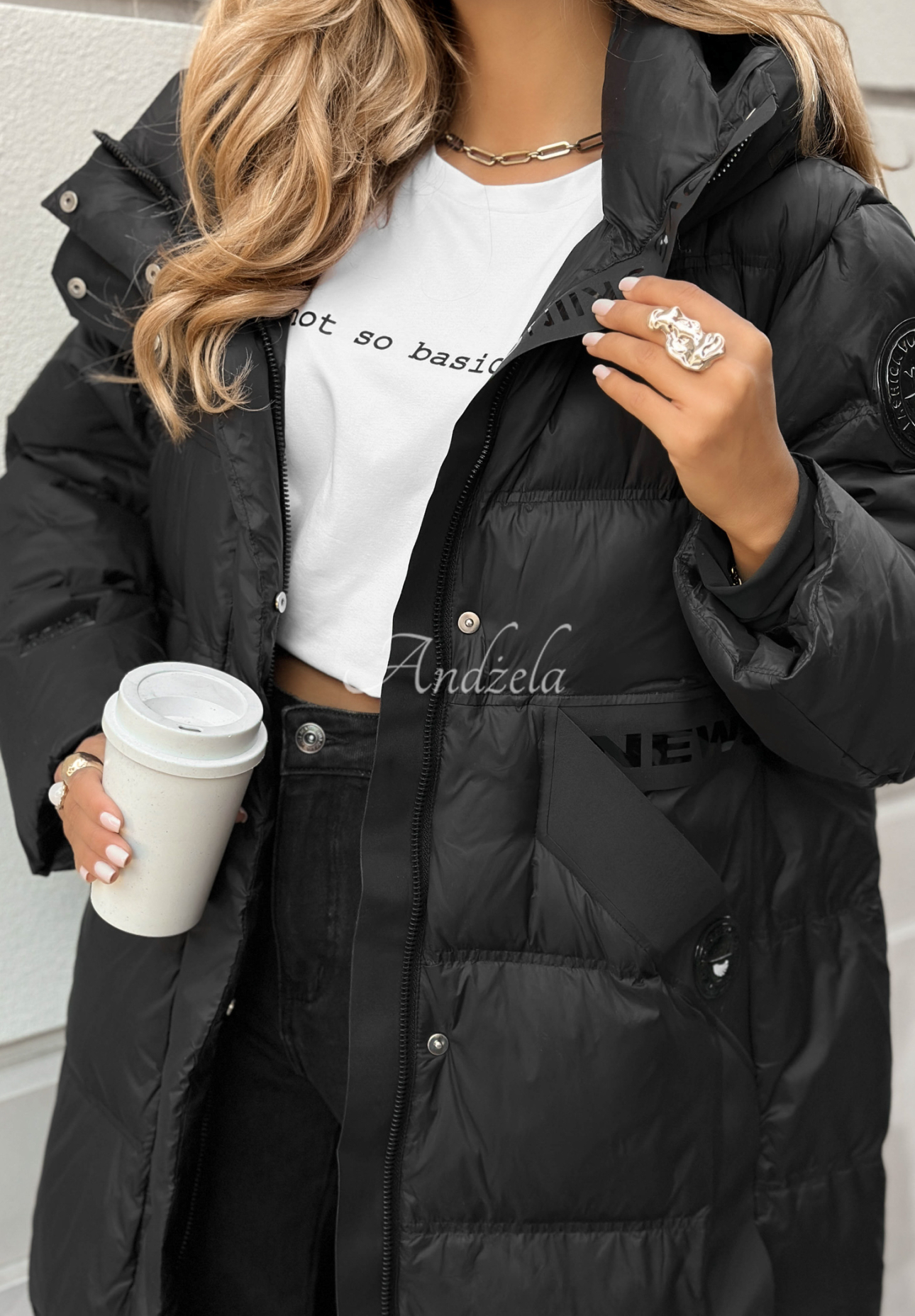 Long down jacket with quilting Need You black