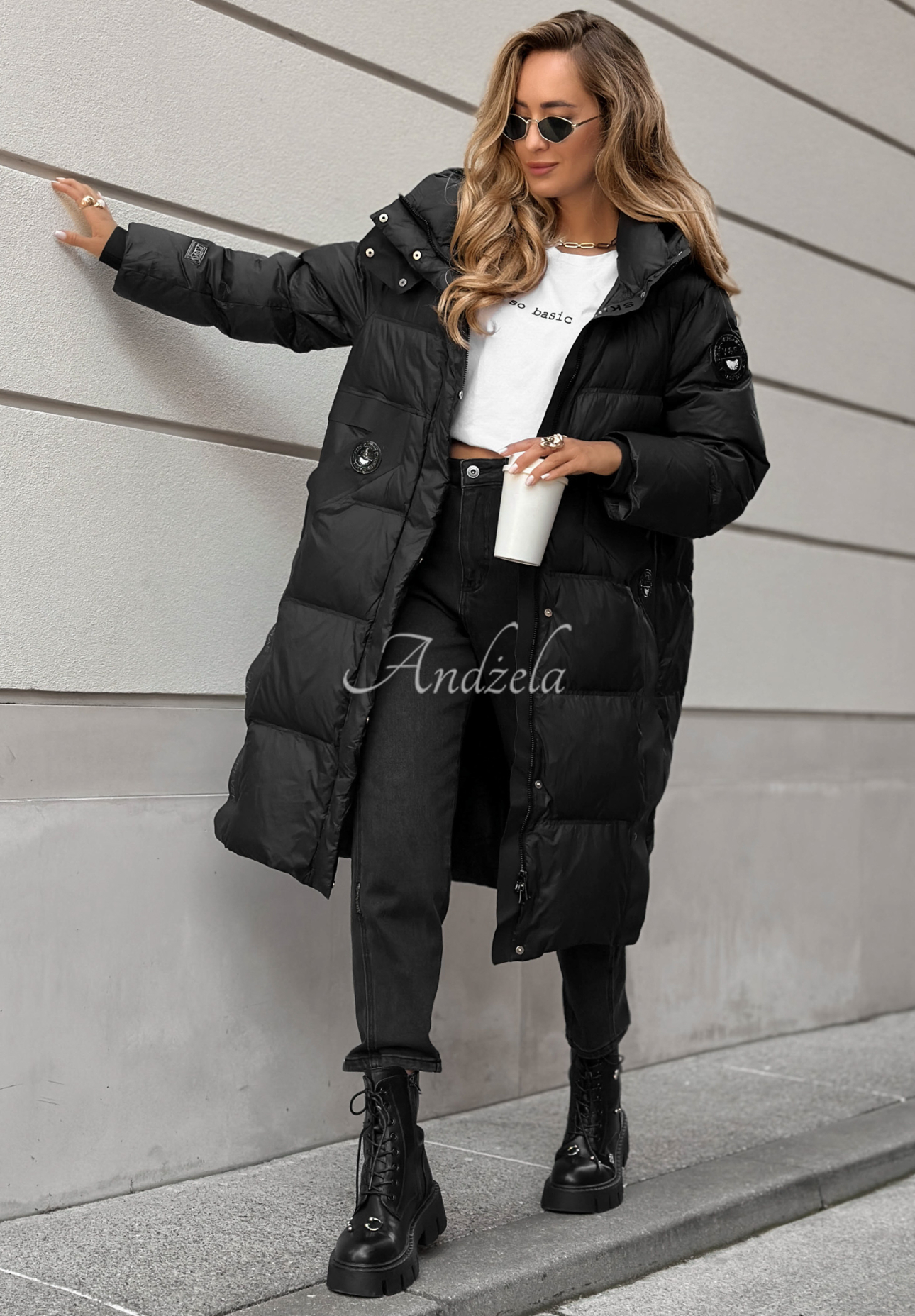 Long down jacket with quilting Need You black