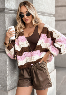 Don't Text Me short cardigan chocolate pink