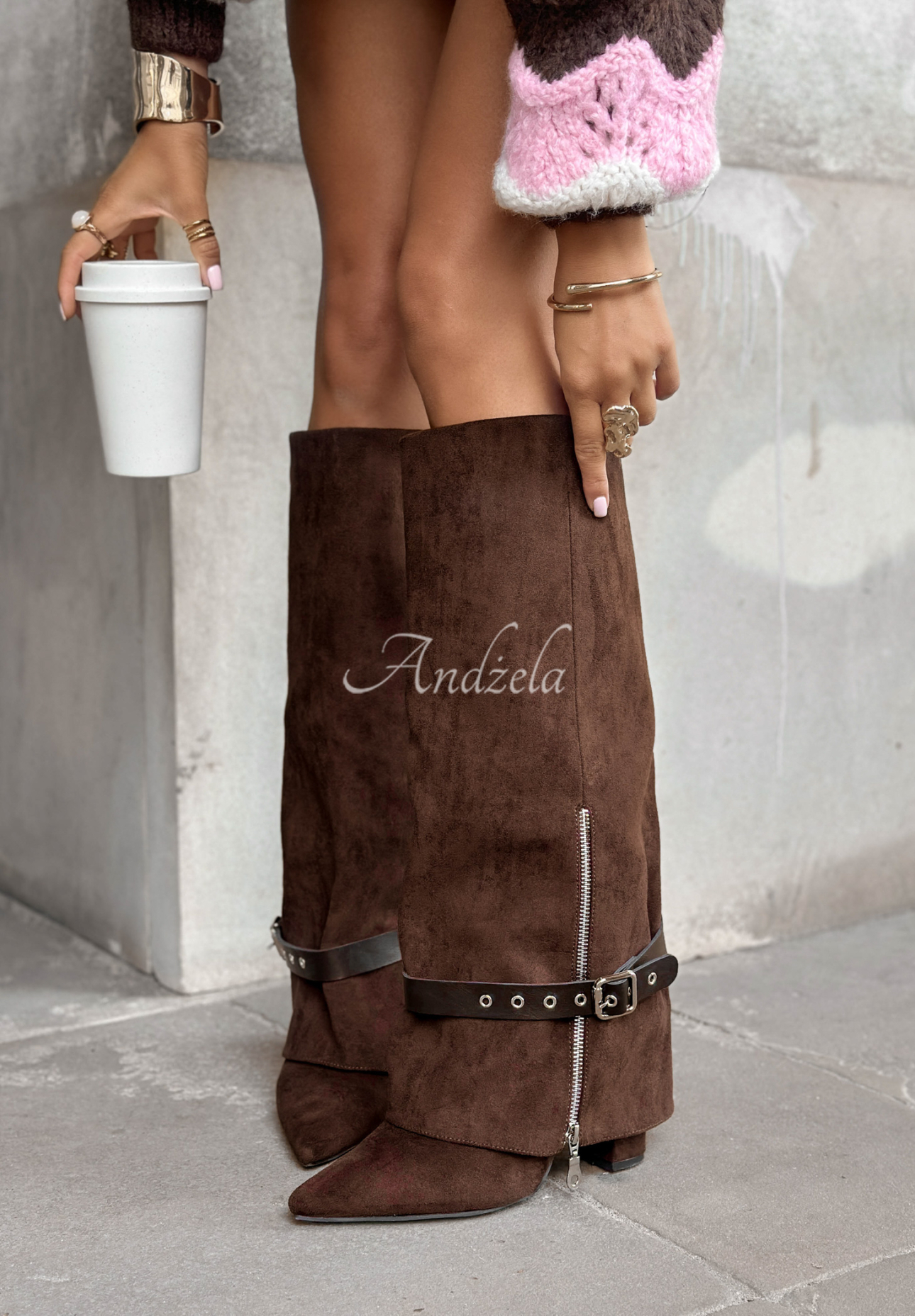 Long suede stiletto boots Call Me Tomorrow chocolate