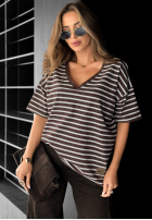 T-shirt oversize w paski Cascade czekoladowy