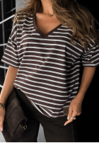 T-shirt oversize w paski Cascade czekoladowy