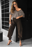 T-shirt oversize w paski Cascade czekoladowy